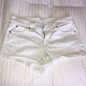 White jean shorts by 7 for all mankind